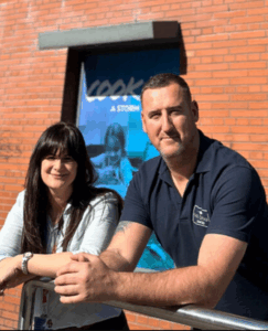 FASE Group Managing Director Sean Moffatt with Head of Fundraising at Wigan Youth Zone Lynsey Heyes